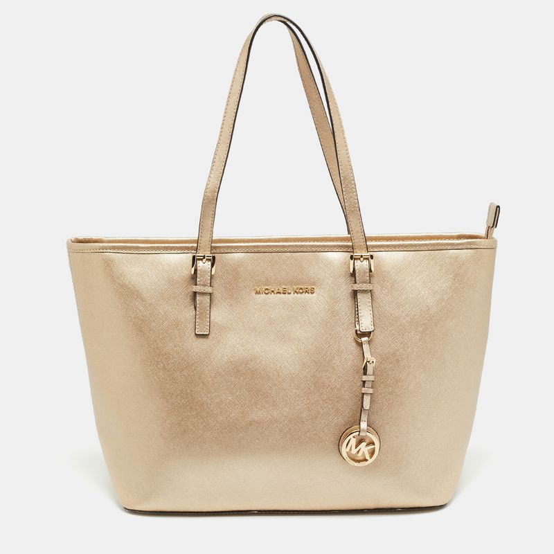 Michael Kors Jet Set Travel Pale Gold Leather Tote